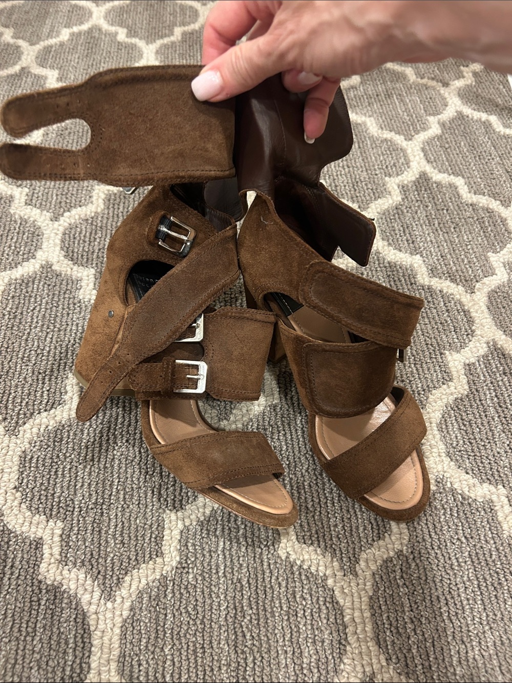 Laurence Dacade Brown Suede Triple-Buckle Block Heel Sandals
